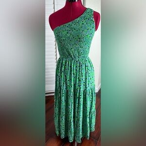 ZESICA Green Floral One Shoulder Smocked Maxi Dress Women’s Size Small